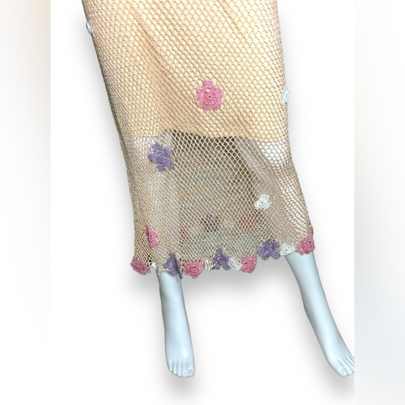 Vintage Kroshetta by Papillon Peach Floral Crochet Dress - Picture 4 of 11